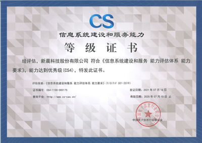 能力再獲認可！新晨科技榮獲CS4級認證，引領互聯網信息技術服務新高度
